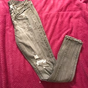 BEBE distressed grey denim skinny leg jean